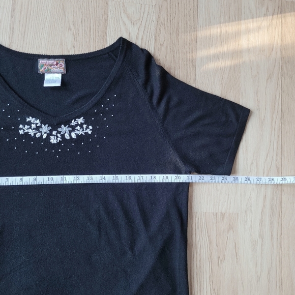 April Cornell | Black Embroidered Short Sleeve Knit Top - Picture 9 of 10